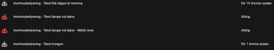 Home Assistant fel på automation med en röd symbol