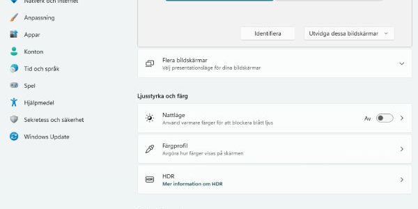 Bild på Bildskärmsinställningar i Windows 11 under menyn system