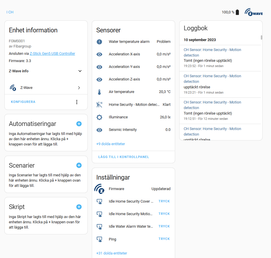 Home Assistant Fibaro rörelsesensor