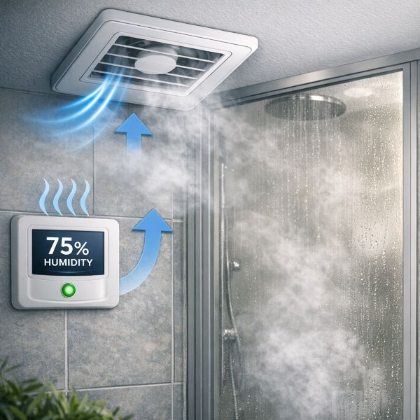 Jag styr ventilation i badrummet när det är hög luftfuktighet