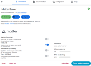 Bild på Home Assistant matter server 8.3.0