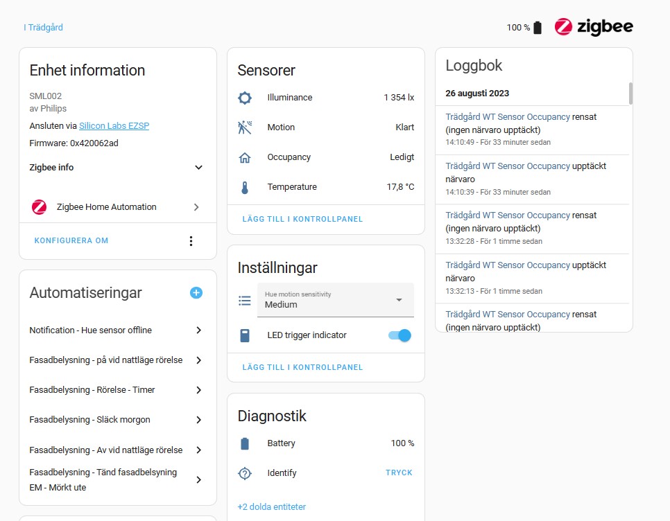 Hue rörelsesensor integration i Home Assistant