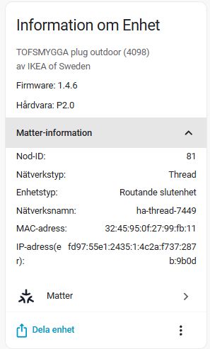 Bild på IKEA TOFSMYGGA Matterinformation i Home Assistant