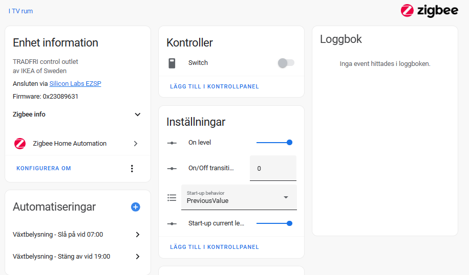 Trådfri uttag i Home Assistant