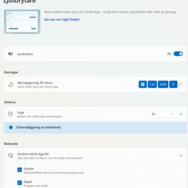 Automatiskt mörkt och ljust tema i Windows 11 – så gör du (2026)