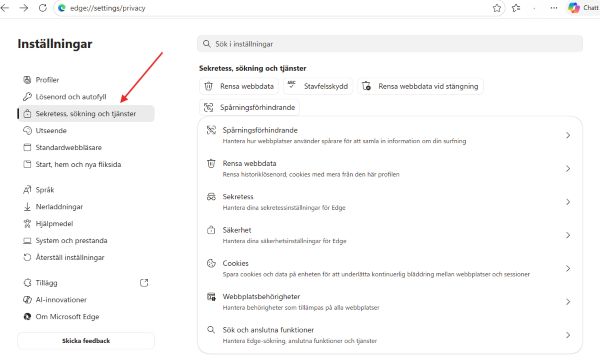 Bild på Windows Edge säkerhetsinställningar