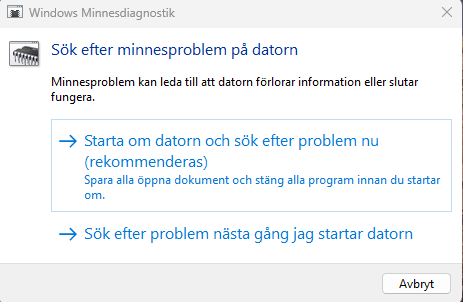 Söka och leta efter problem med RAM minne i Windows 11