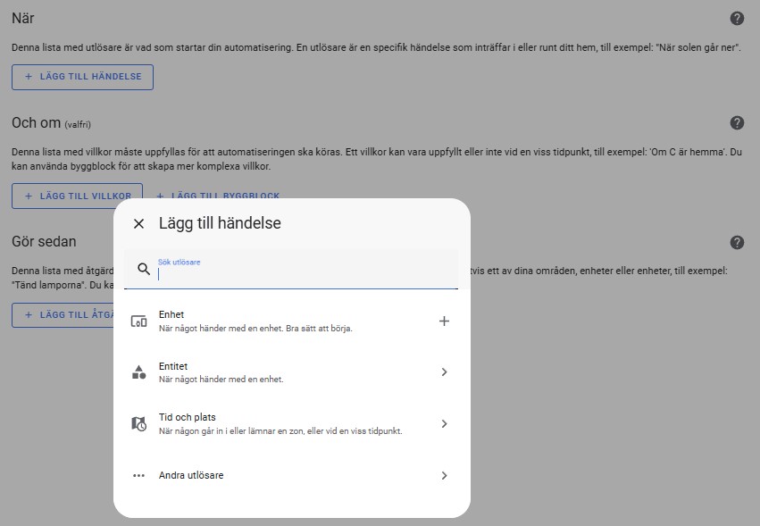 skapa en händelse i Home Assistant automation