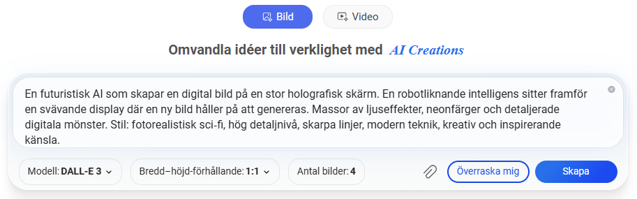 Prompt‑rutan där jag skriver instruktionen