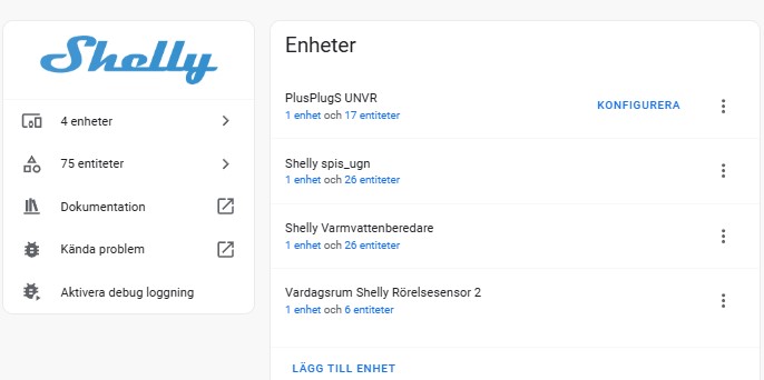 Shelly integration i Home Assistant
