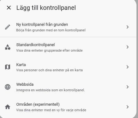 Skapa en ny Dashboard i Home Assistant med områden