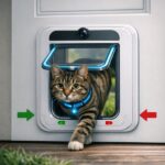 Smart kattlucka med sensorer som indikerar in- och utgång