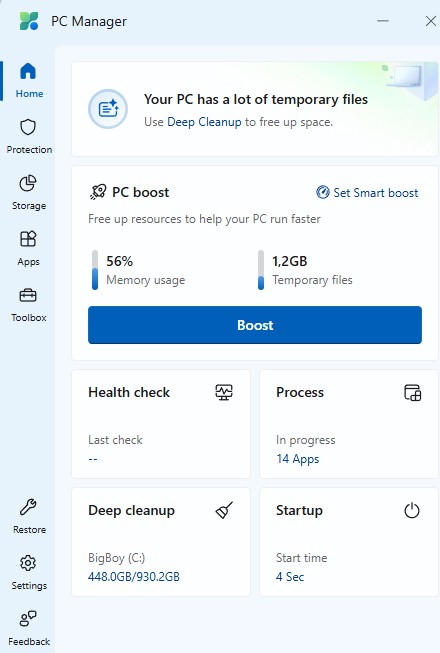 Ta bort onödiga filer och scanna datorn med PC manager