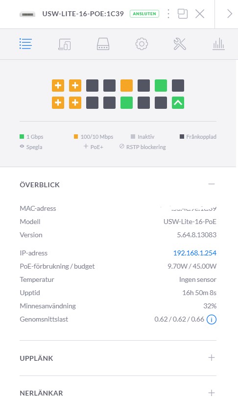 bild på inställningar i en unifi switch