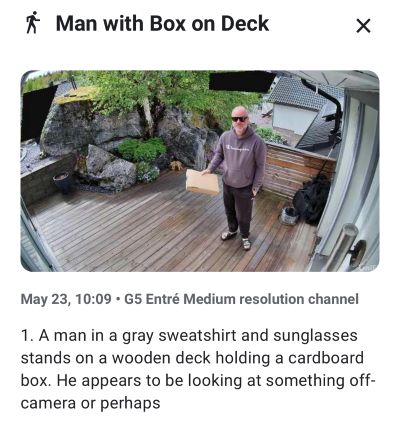 AI analyserar bild från övervakningskamera och berättar vad som finns på bilden