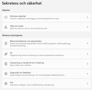 Inställningar för sekretess och säkerhet i Windows 11