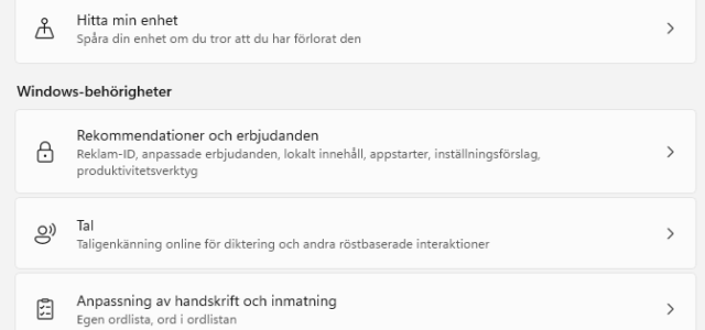 Inställningar för sekretess och säkerhet i Windows 11
