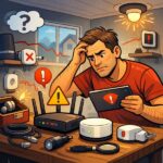 Bild på en person som felsöker nätverk med Thread, Zigbee och Wifi