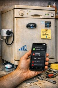 Diskmaskin med energimätning via smart plug och läckagesensor kopplad till Home Assistant.