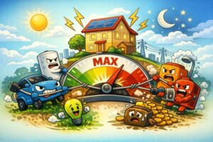 Bild som illustrerar enheter som drar effekt i ett hus för effektavgifter