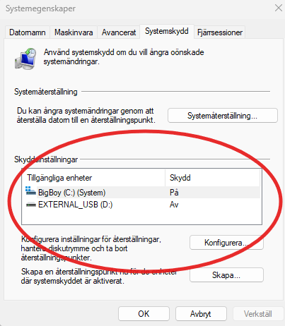 Beskriver hur jag skapar en återställningspunkt i Windows 11